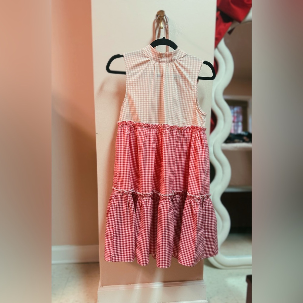 English factory gingham mini bow back dress